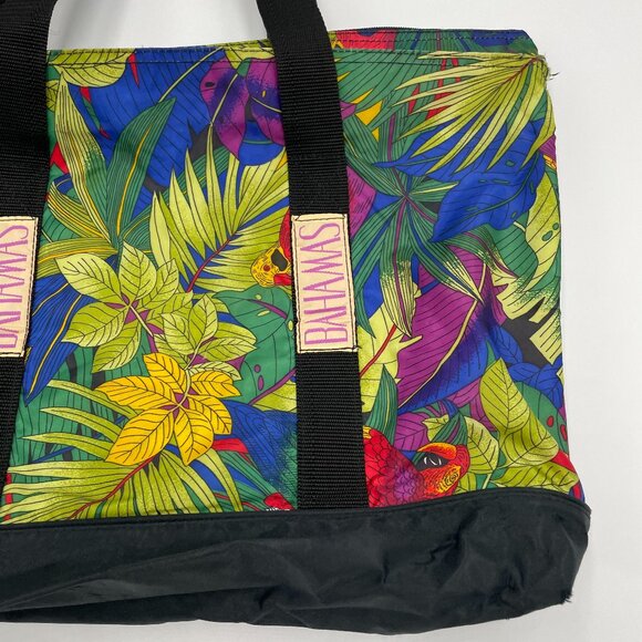 Vintage Bag Tropical Parrot Bird Tote Bahamas Preloved Green Retro Palm Leaves‎ - Picture 4 of 14